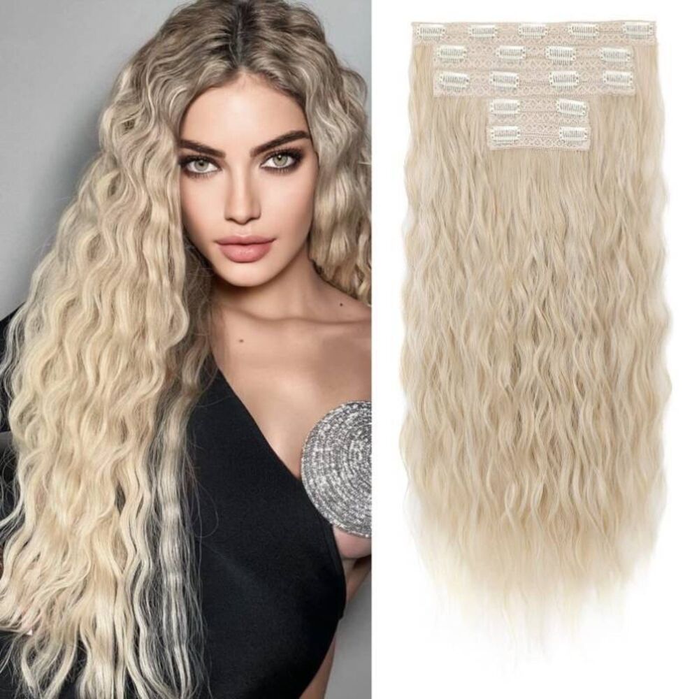 REECHO 5-Piece 24" Clip-In Hair Extensions - Dark Brown / Medium Brown Synthetic